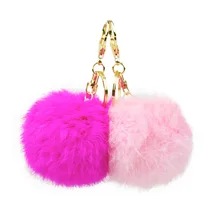 Fashion faux rabbit fur pompom key chains for women girls 2017 gold plated cute keychain ring jewelry llaveros mujer