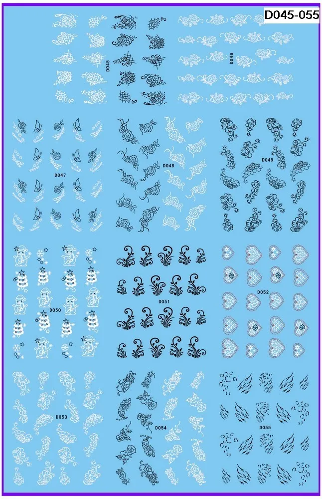 11 упаковок/партия, наклейки на ногти, водная наклейка, дизайн ногтей, черный и белый цветок, фламерей Гербера, снежный человек, сердце, D045-055