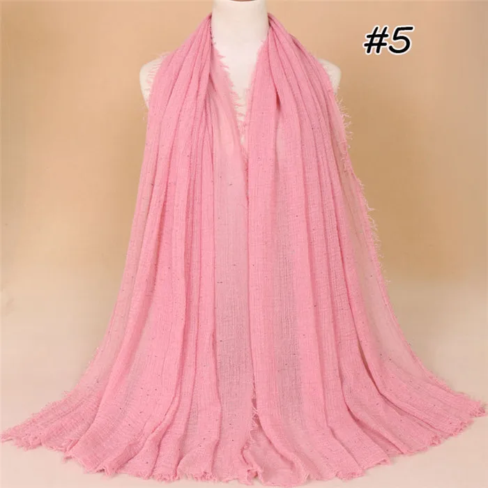 Большой размер шарф женский длинный шаль с бусинами палин сплошной цвет хлопок хиджаб