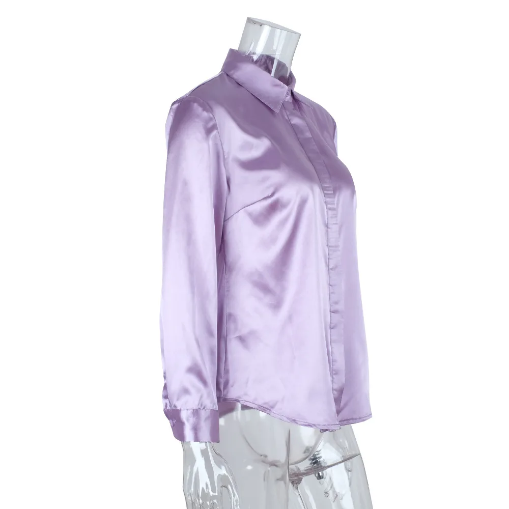 Causey Silk OL blouse shirt women Stand long sleeve button up womens tops and blouses purple chemisier femme Blouses