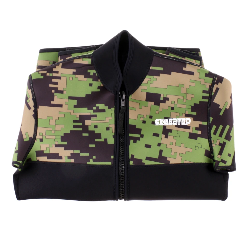 2.5mm Neoprene Green Camo Scuba Diving Wetsuit Top Snorkel Surf Jacket S/M/L/XL/XXL for Bodyboard Surfing Rafting Boating Acce