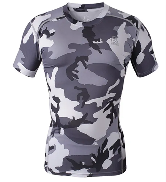 US $14.92 Camouflage Compression Running Shirts Short Sleeve Fitness Men Basketball Gym body building Tights 
