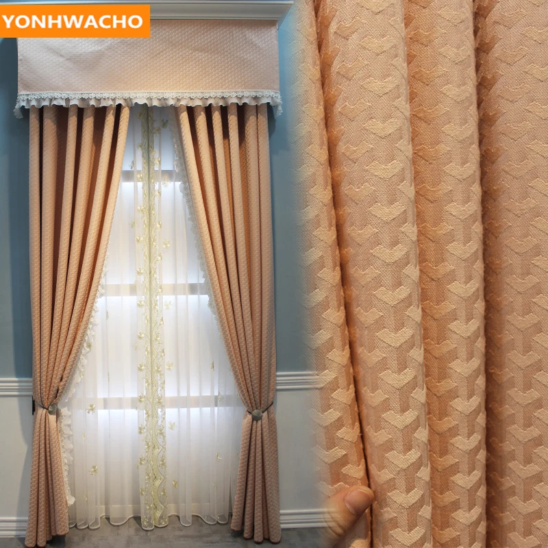 

Custom curtains luxury Korean princess bedroom living room 1.2KG/M thick pink cloth blackout curtain tulle valance drape B184