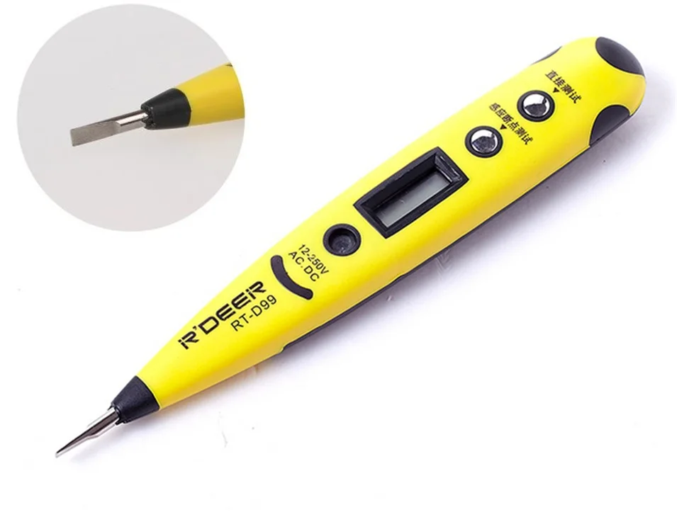 Digital Test Pencil Multifunction AC DC 12 250V Blue Light Multi Sensor Electrical LCD Display