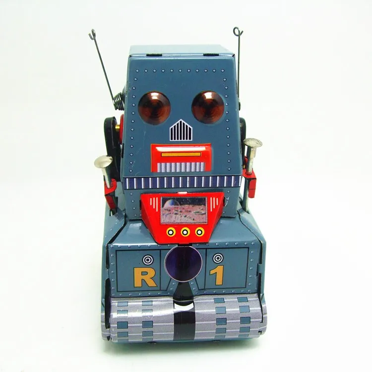 

[New] Classic collection Retro Clockwork Wind up Metal Walking Tin Tank moon probe robot recall Mechanical car toy kids gift