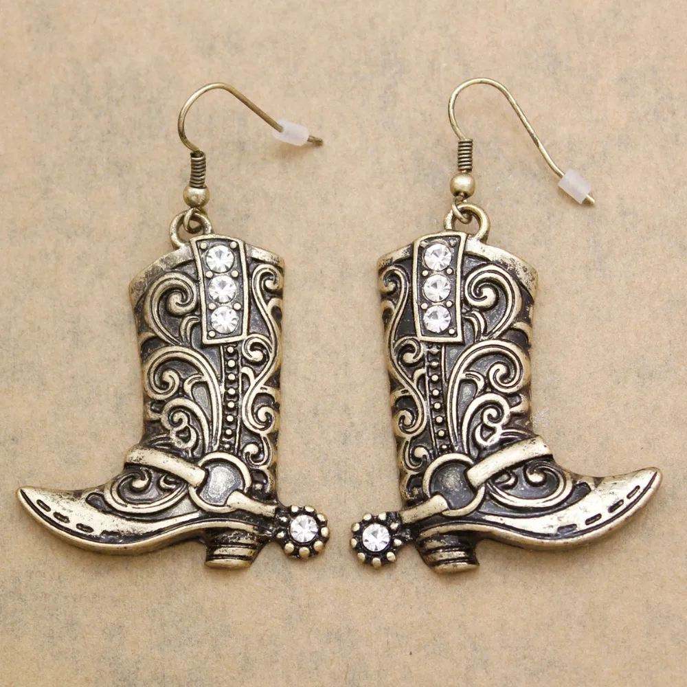 Vintage Gold Western Wild West Cow Texas Boots Spur Rodeo Vintage Gold Western Wild West Cow Texas Boots Spur Rodeo Earrings Fancy Dress Costume Jewelry In Drop From Accessories On