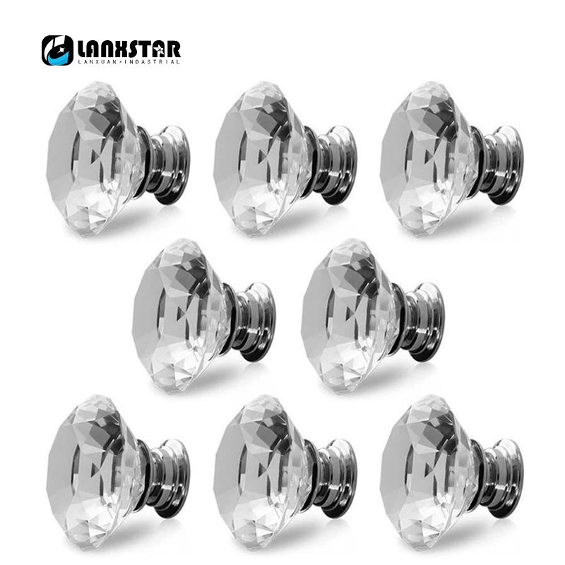HOTEU 8 Piezas De Corte De Diamante Cristal Transparente Caj/ón De Cocina Perilla De Puerta Armario Tirador Herrajes Con Tornillo Para El Caj/ón Del Gabinete
