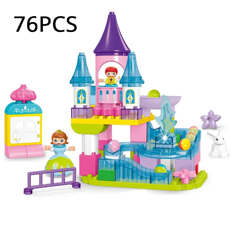 

76PCS Princess Castle Block Marble Race Run Maze Balls Track City Girl Slide Brick Set Diy Building compatible With Duplo