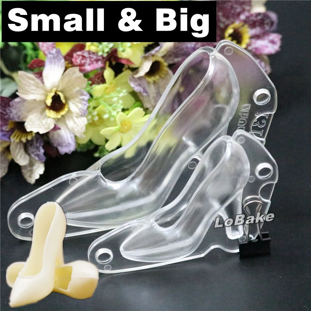 (2 unitsset) Latest 3.5 and 5.5 inches pretty high-heel shoe shape hard durable polycarbonate chocolate fondant bakery mold