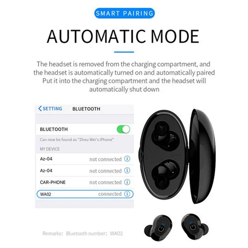 WA02 бизнес Bluetooth наушники беспроводные 3D Hifi стерео наушники гарнитура и банк питания с микрофоном громкой связи звонки