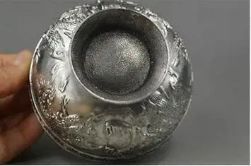 

China collection handmade Tibet silver dragon and phoenix bowls