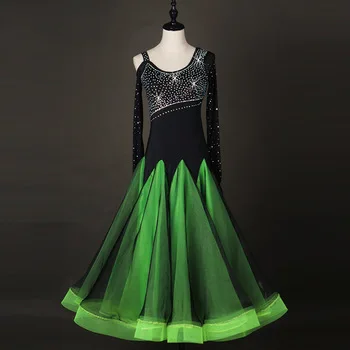 professional dresses dance ballroom 2017 black green womens long sleeve standard girl competition kids for women viennese waltz