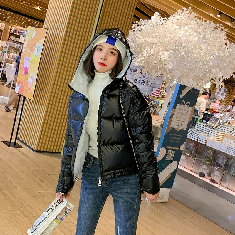 2019 Autumn and Winter New Women's Cotton Suit Korean Casual Fashion Short Solid Color Hooded Winter Coats Jacket Women Zipper