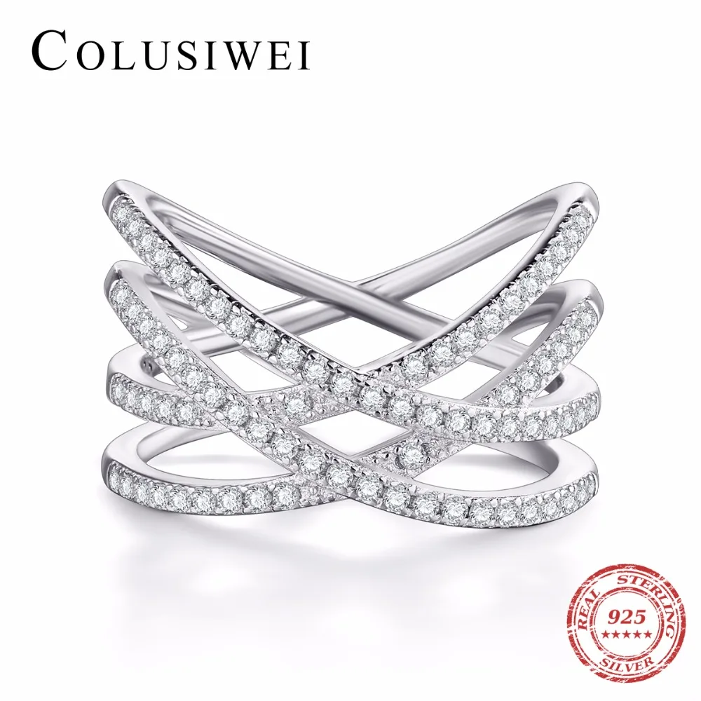 Colusiwei 925 Sterling Silver Rings Women Unique Twisted Shape CZ Ring