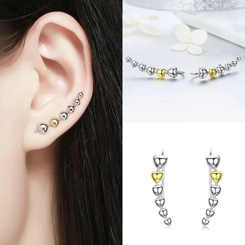 925 Sterling Silver Korean Feather Rose Flower Star Plane Cuff Stud Earrings for Women Fashion Women Earrings 2018 brincos s925 - Image 3