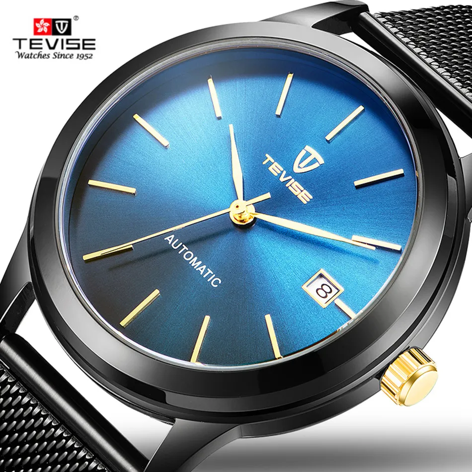 Tevise Black Blue Mechanical Watch Men Mesh Steel Automatic Watches Full Gold Luxury Waterproof Shockproof Date Wristwatch Mens Wristwatch Mens Wristwatch Waterproofwristwatch Mens Gold Aliexpress