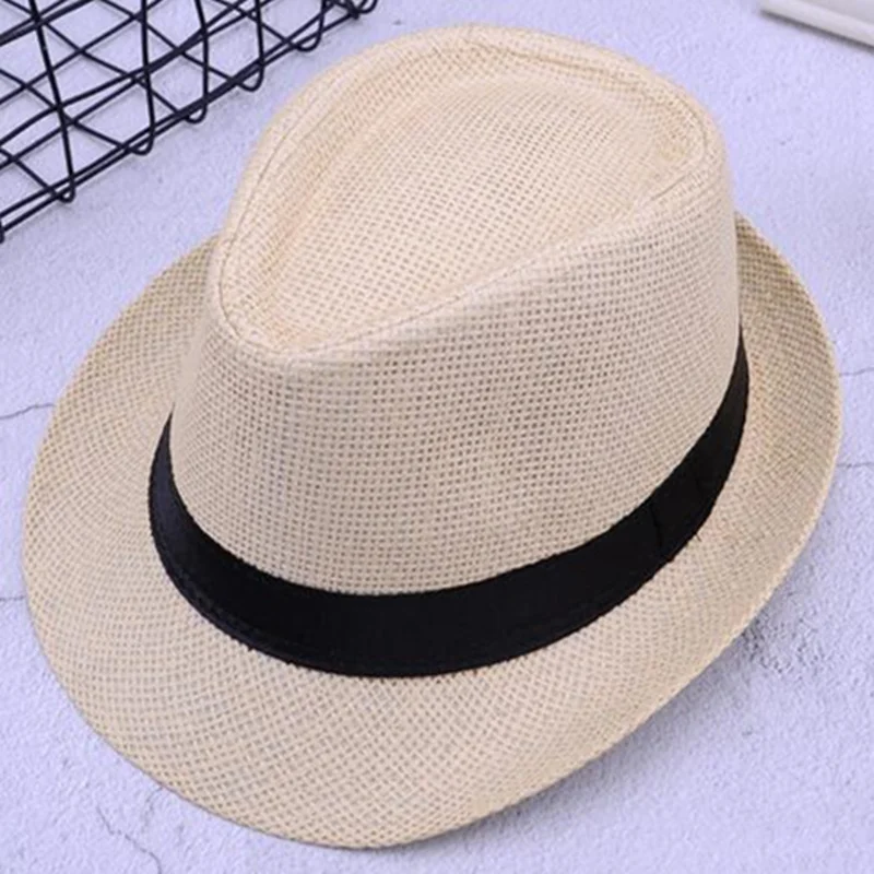 

2018 British Parent-child Jazz Caps Hats Trend Men Women Children Fedora Straw Hats with Buckle Outdoor Boys Girls Beach Sun hat