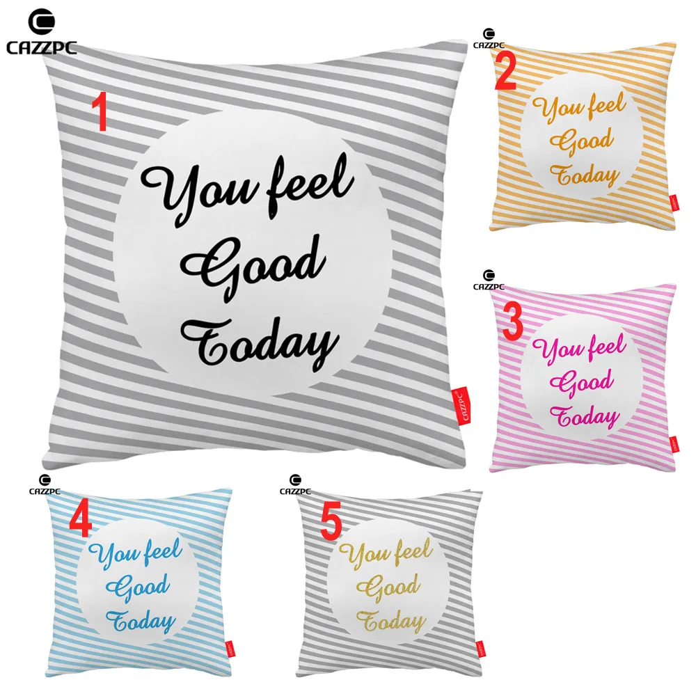 Gray Orange Pink Blue Stripe Quote Word Print Decorative Pillowcase