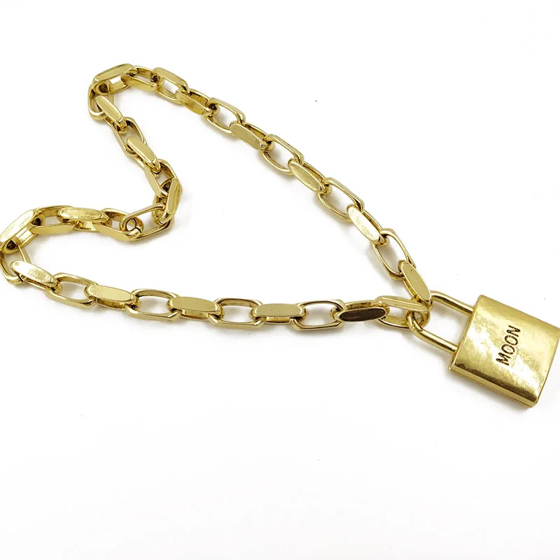 Новая женская винтажная металлическая цепочка с замком ожерелье для женщин Золотая буква замок в форме полумесяца подвески цепи колье панк ювелирные изделия