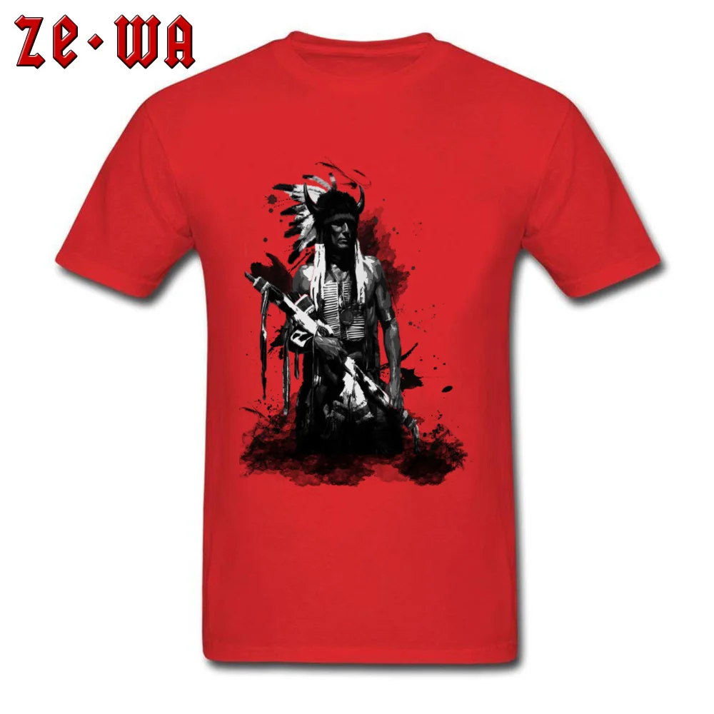 Cotton Fabric Mens Short Sleeve American Indian Warrior T Shirts Birthday Tees Coupons Custom Round Collar Tee Shirt American Indian Warrior red
