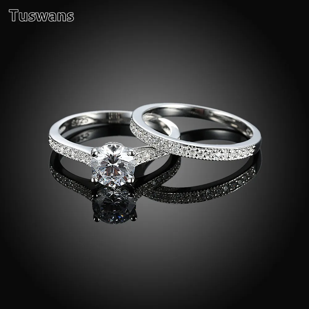 Комплект женских колец из серебра 925 пробы с двойным цирконием|925 sterling silver ring|rings for