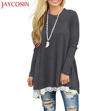 JAYCOSIN Женские повседневные кружево, широкие рукава, рубашка, пуловер, женские длинные однотонные топы, осень, весна, зима, Прямая поставка, Dec.4