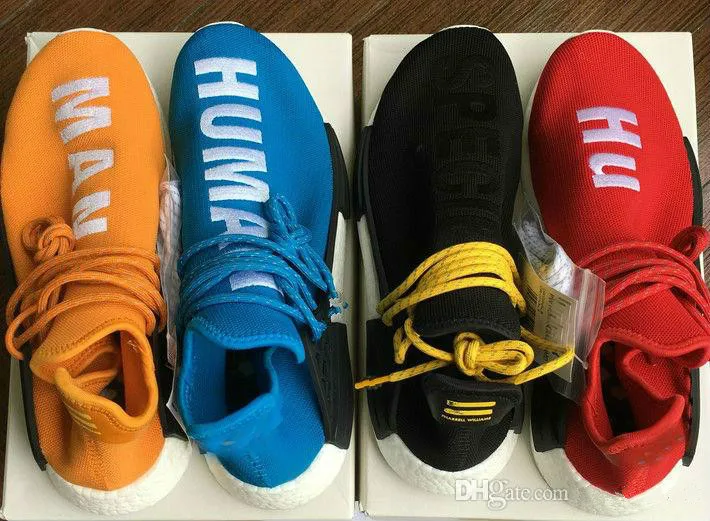 

2018 Real Qualty Boost Human Race Factory Yellow Red Green Black Orange Men women Pharrell Williams X Human Race Running Shoes