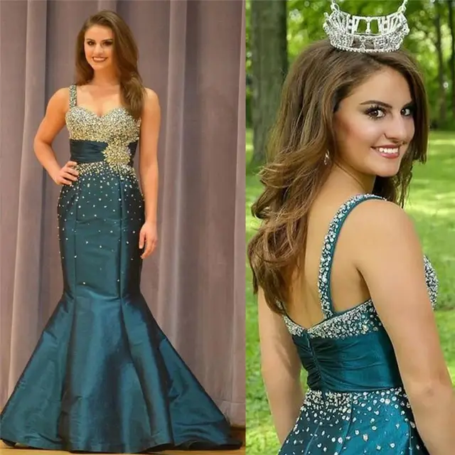 Sexy Green Mermaid Long Evening Dresses Turkey 2016 Crystal Beaded