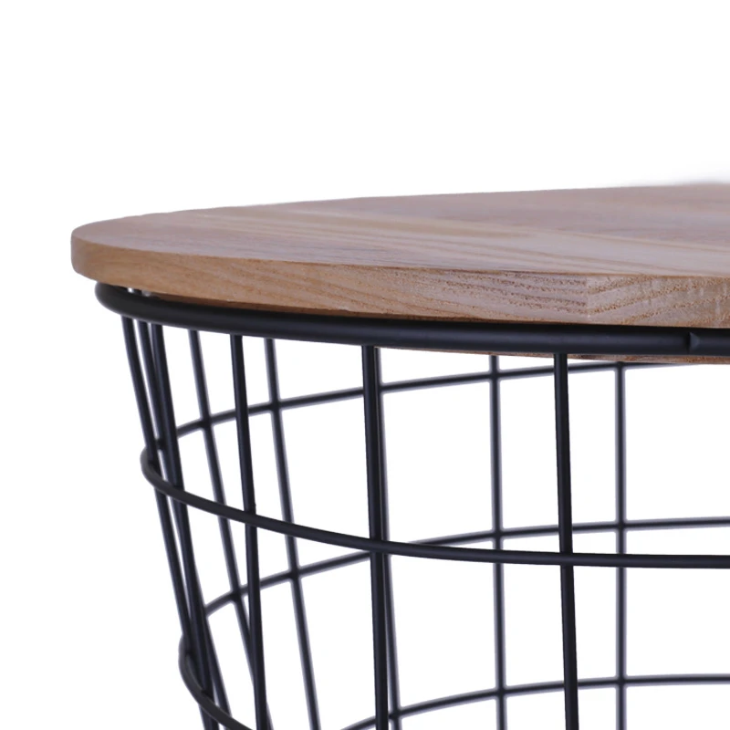 Metal iron wire storage tea table with wood top spot iron tea basket table multifunction net storage table Metal iron wire storage tea table with wood top spot iron tea basket table multifunction net storage table