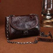 Известный бренд, женская маленькая сумка на плечо из воловьей кожи, винтажный Национальный стиль, тисненая натуральная кожа, сумки через плечо