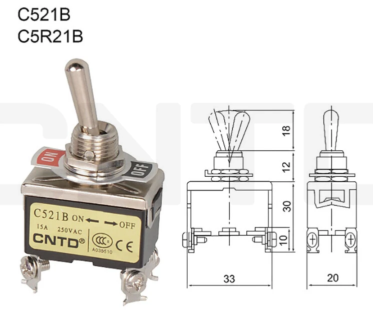 

C521B C5R21B 15A 250VAC Double pole single throw ON-OFF Mini Toggle Switch
