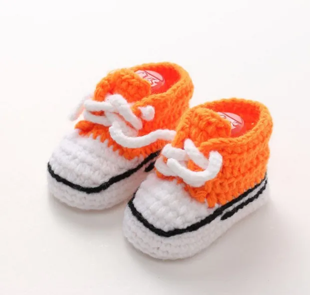 Разноцветные вязаные детские пинетки ручной работы; вязаные пинетки на шнуровке для новорожденных; 10 см