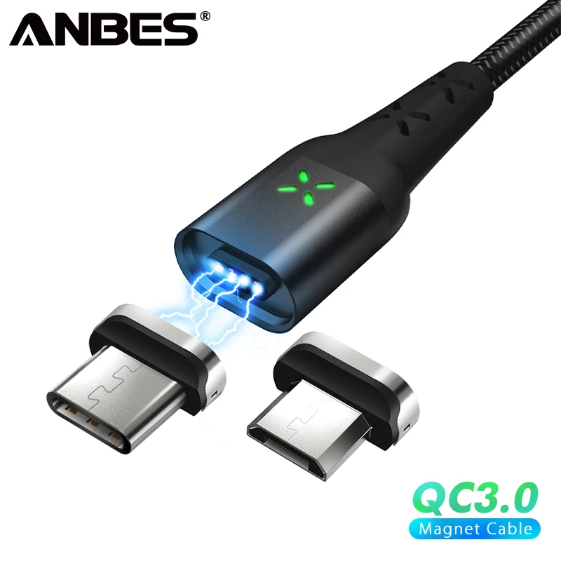 ANBES Micro USB Магнитный кабель магнит Quick Charge Мирко usb Тип C кабели Android провода