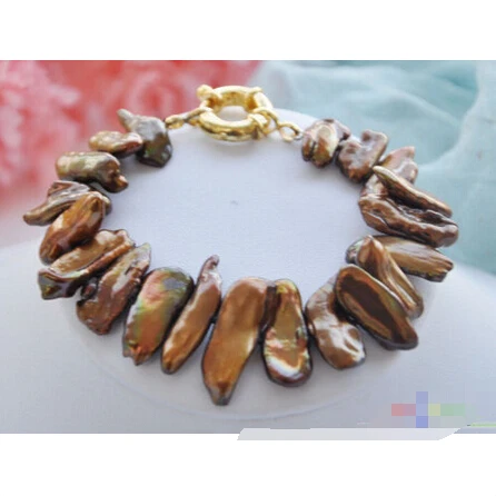 

Free shipping >>>>>>P4230 8" 22mm Coffee Dens Biwa Freshwater Pearl Bracelet