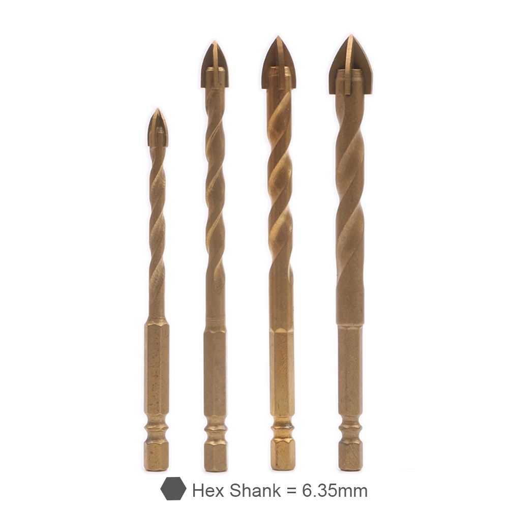 Extended Titanium Coated 1/4" Hex Shank Ceramic Tile Marble Glass Drill