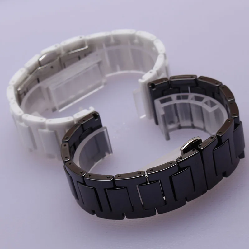 Black White Ceramic with silver stainless steel buckle Watchbands 14mm 16mm 18mm 20mm bright beautiful watch