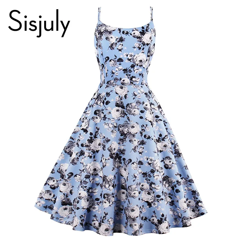 Sisjuly Vintage Dresses 2017 Summer Print Floral 1950s Style Elegant Party Dress Patchwork Sleeveless Pretty Vintage