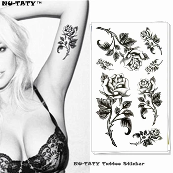 

Nu-TATY Black Rose Temporary Body Art Flash Tattoo Sticker 10*17cm Waterproof Henna Fake Tatoo Car Styling Wall Tattoo Sticker