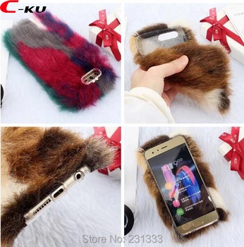 

C-ku For Huawei Mate 9 10 Pro Honor 9 Rabbit Fur Furry Warm Diamond Bling Soft TPU Case Bow Plush Gradient Skin Back Cover 50pcs