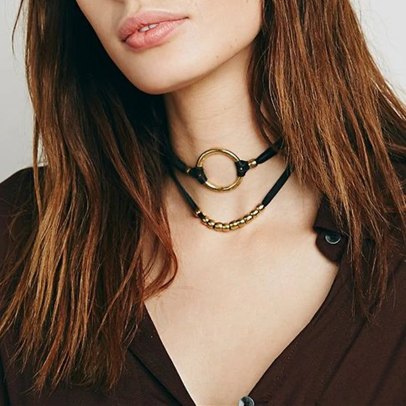 Pameng New Fashion Double Layer Beads Choker Necklace Circle Link
