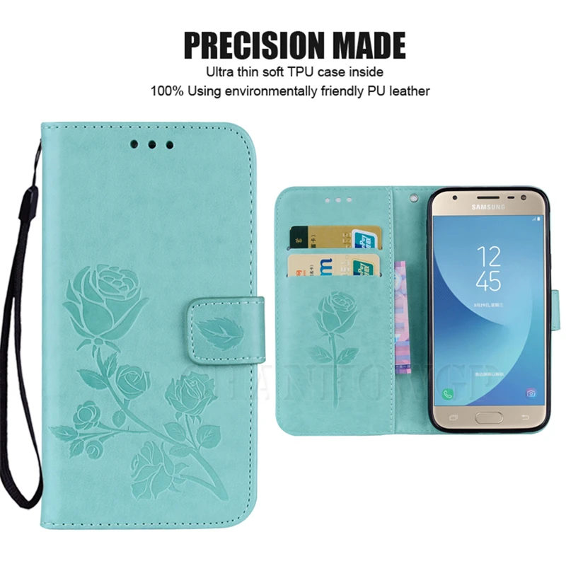 Чехол бумажник с откидной крышкой и розами для Samsung Galaxy J4 J6 J8 J3 J5 J7 Neo A5 A7 A9 A6 A8 2018 2017