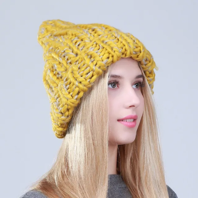 Geebro 2017 Female Winter Warm Mixed Color Beanies Handmade Thick Stick Knitted Coarse Lines Hat Crochet Women Lovely Caps JS247