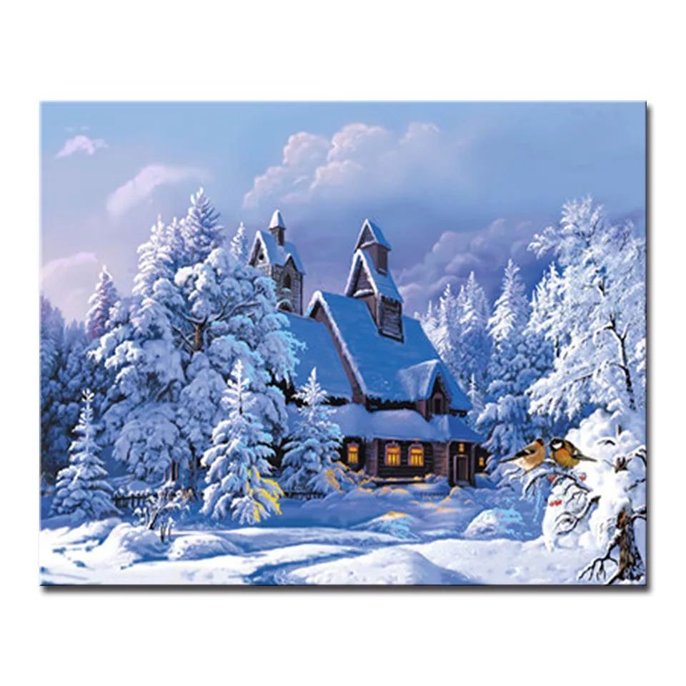 

Modern Painting By Number Drawing Winter Forest House Building Artwork Picture For Living Room Unique Gifts Home Decoration Wall