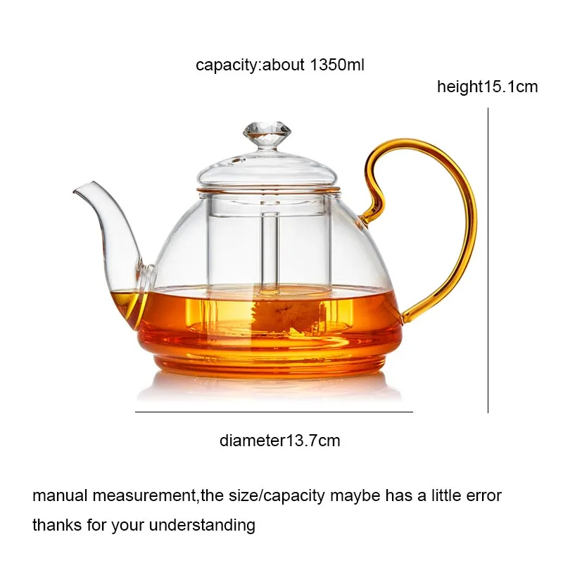 1350 мл Цветочный чайник прозрачный термостойкий стеклянный фильтр ручка горшки чайная посуда для чая кофе молоко графины для сока