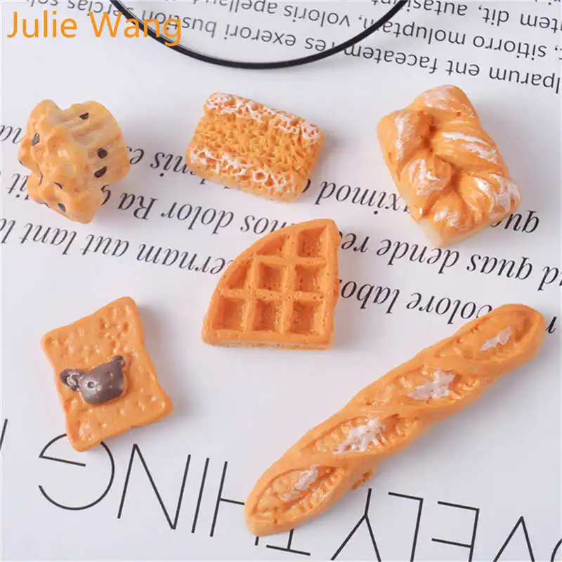 

Julie Wang 20PCS Resin Bread Cake Biscuit Charms Mixed Artificial Food Slime Jewelry Making Accessory Table Decoration Props