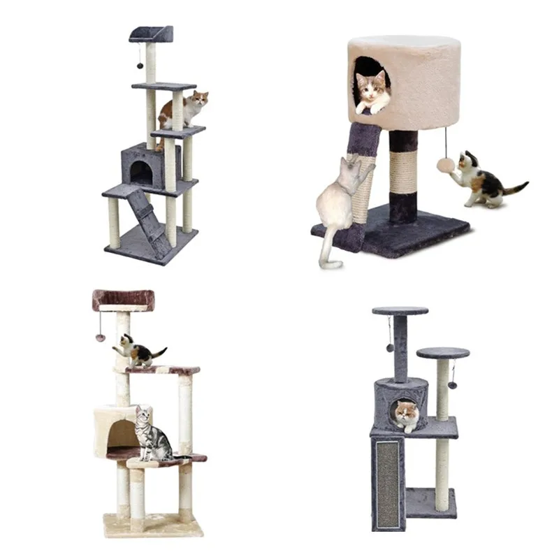 

RU Shipping Cat Tree Tower High Scratching Post Tree Cat Kitten Climbing Jumping Toy Frame With Ladder Cat Furniture House