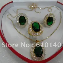 2 шт зеленое ожерелье/кулон серьги ring8# наборы 82- 04xx