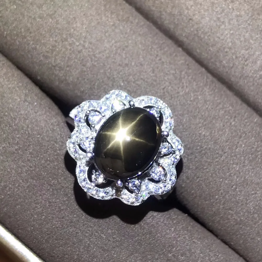 Кольцо из натурального Sapphire Star сертификат подлинности 925 серебра размер на заказ