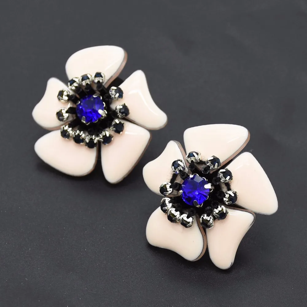 2018 NEW FASHION HOT Light Pink Enamel Acrylic Petal Flower Stud Earring Rhinestone Crystal Earrings FOR LAYDY GIFT E-4725-1 | Украшения и