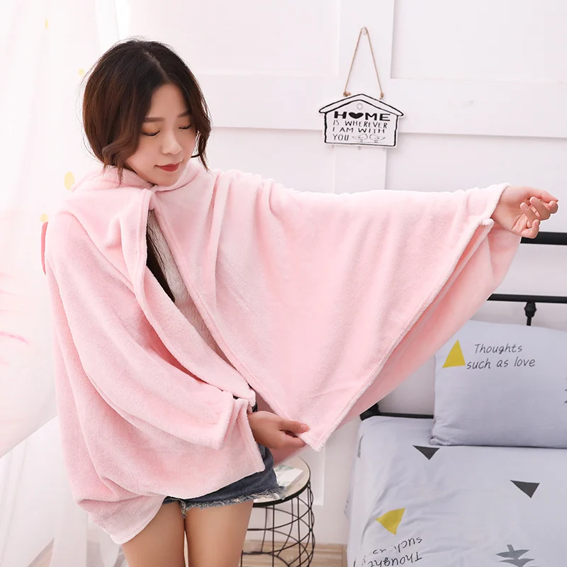 Dropshipping Plush Bunny Winter Hooded Cape Cloak Cartoon Animal Rabbit Coral Fleece Blankets Hoodie Warm Poncho Peluches